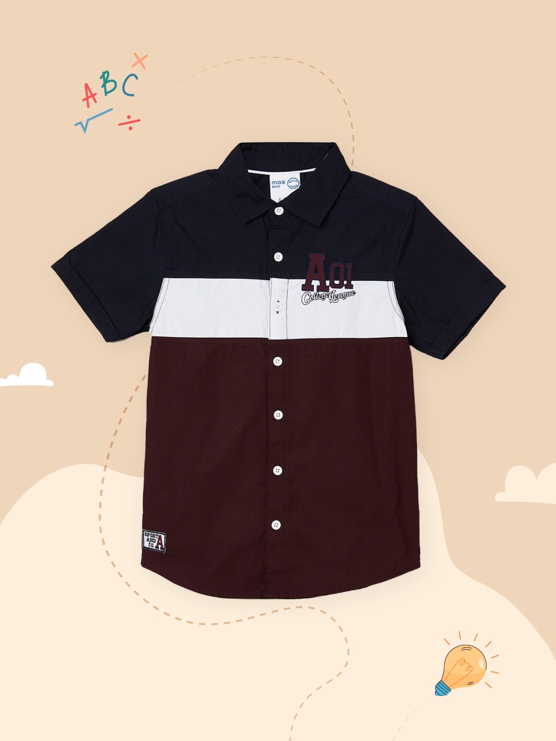 

max Boys Black & Brown Colourblocked Casual Shirt
