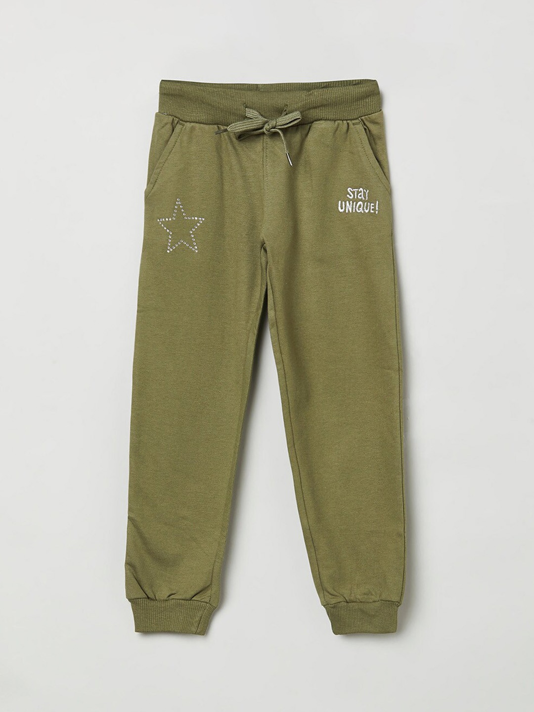 

max Infant Girls Olive-Green Solid Pure Cotton Joggers
