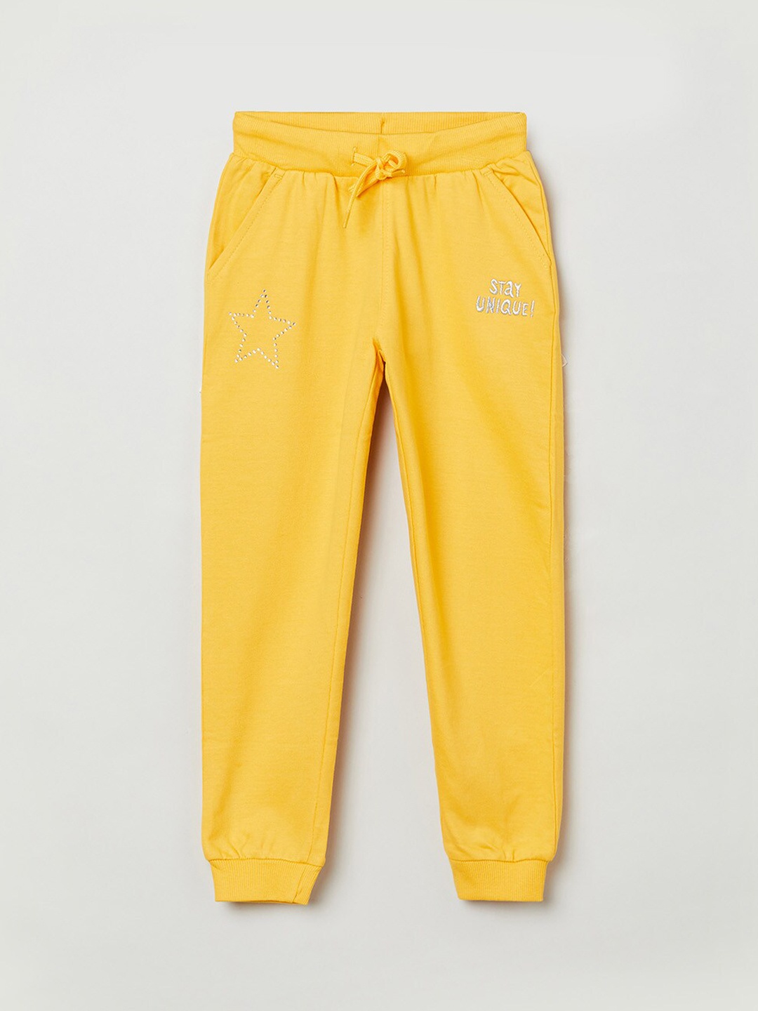 

max Girls Yellow Solid Pure Cotton Joggers