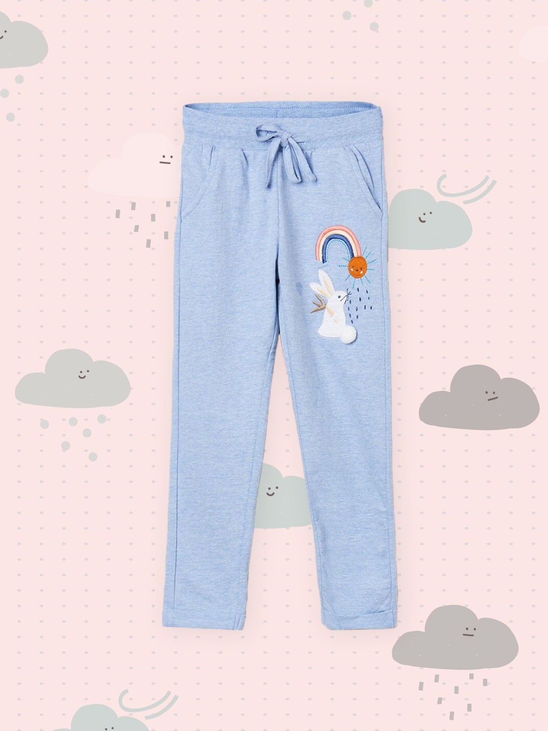 

max Girls Blue & White Embroidered Track Pants