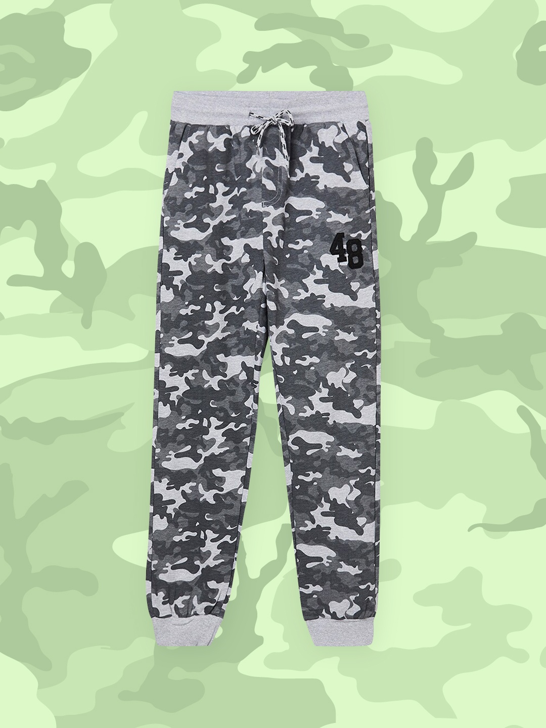 

max Boys Grey & Black Camouflage Printed Joggers