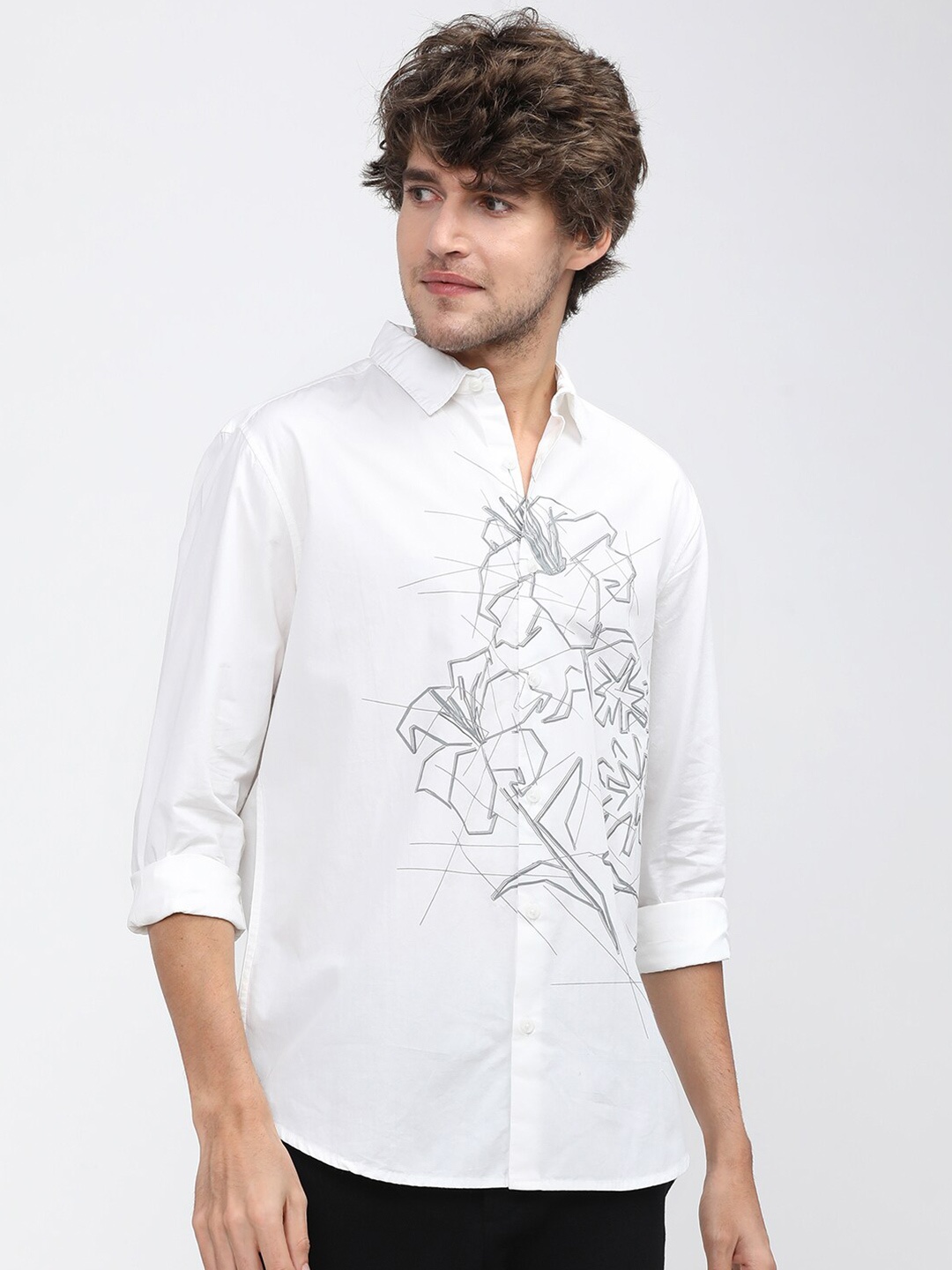

HIGHLANDER Men White Printed Slim Fit Casual Shirt