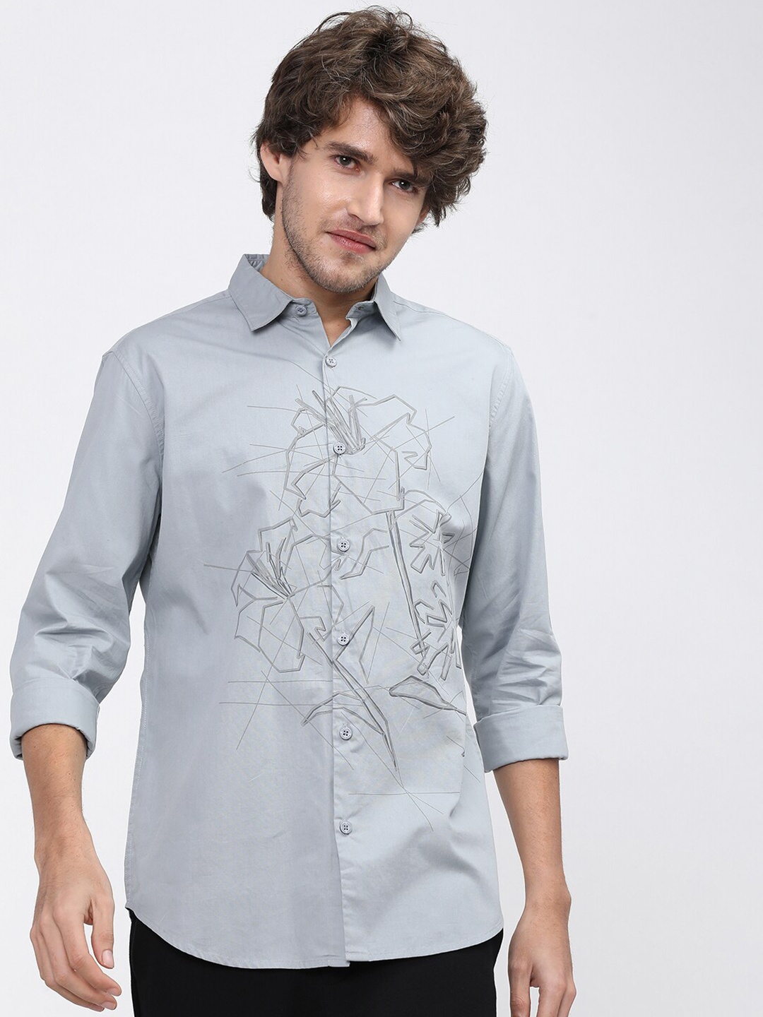 

HIGHLANDER Men Grey Slim Fit Casual Shirt