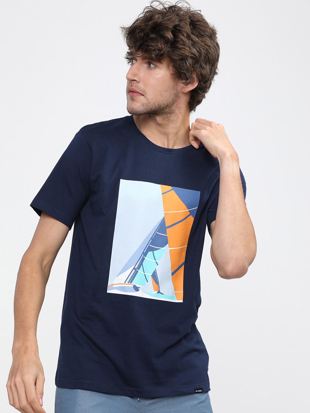 

HIGHLANDER Men Blue Printed Slim Fit T-shirt