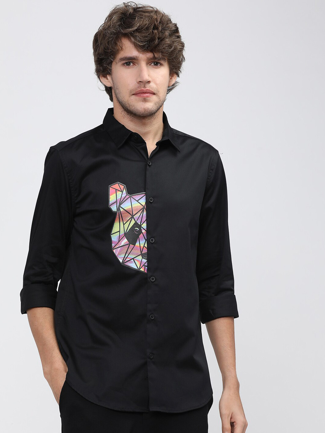 

HIGHLANDER Men Black Slim Fit Casual Shirt