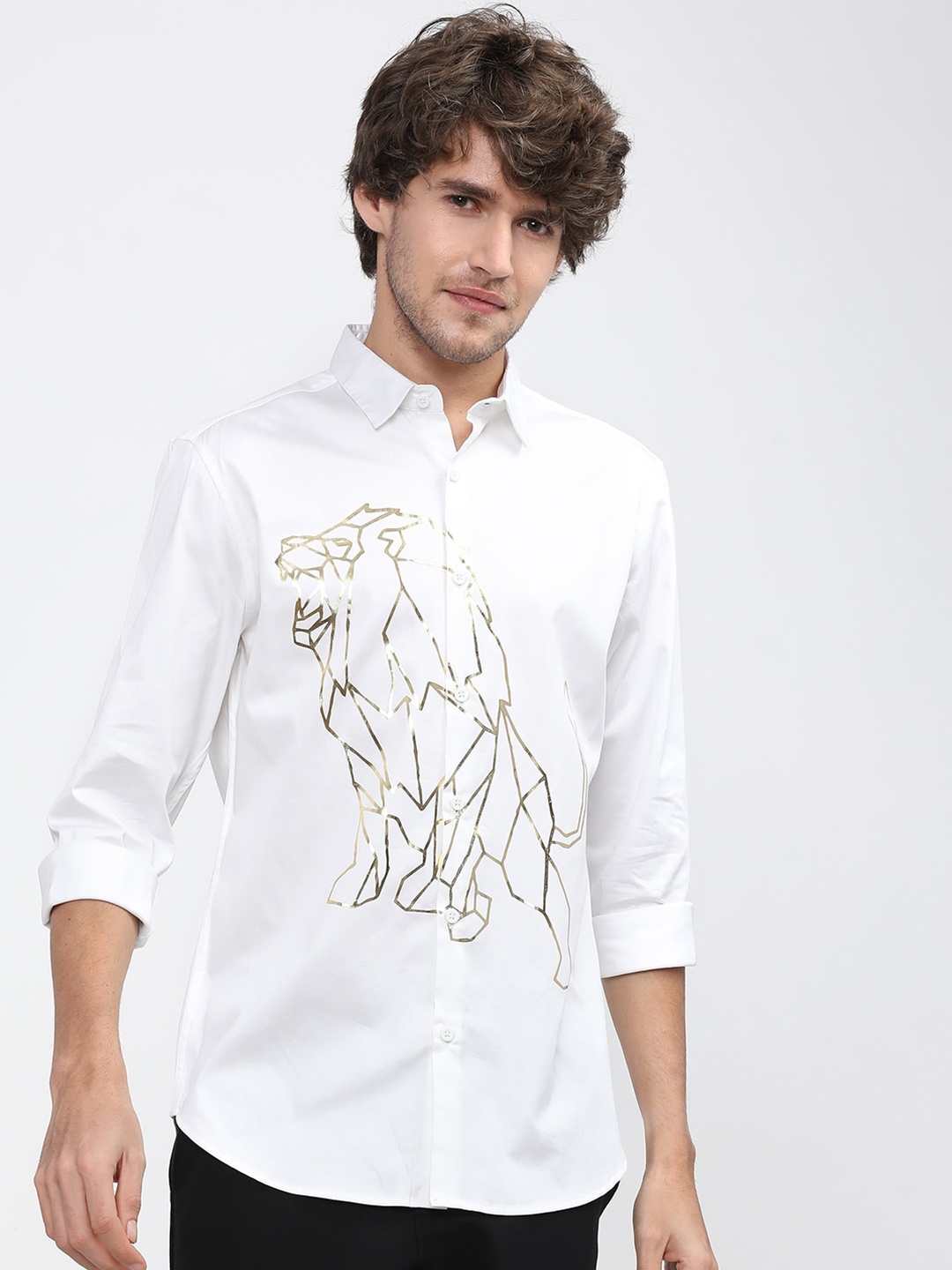 

HIGHLANDER Men White Slim Fit Printed Casual Shirt