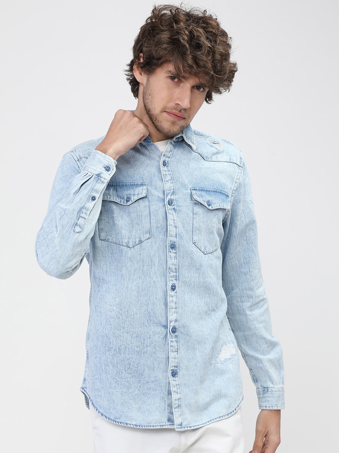 

LOCOMOTIVE Men Blue Slim Fit Faded Casual Shirt
