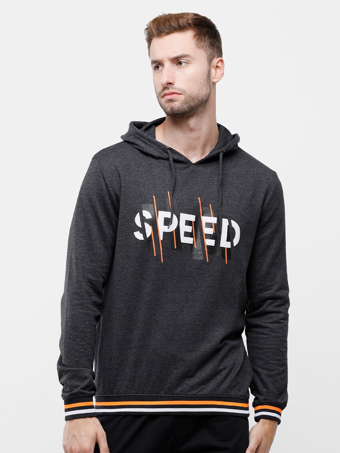 

ARDEUR Men Charcoal Printed Hooded Sweatshirt