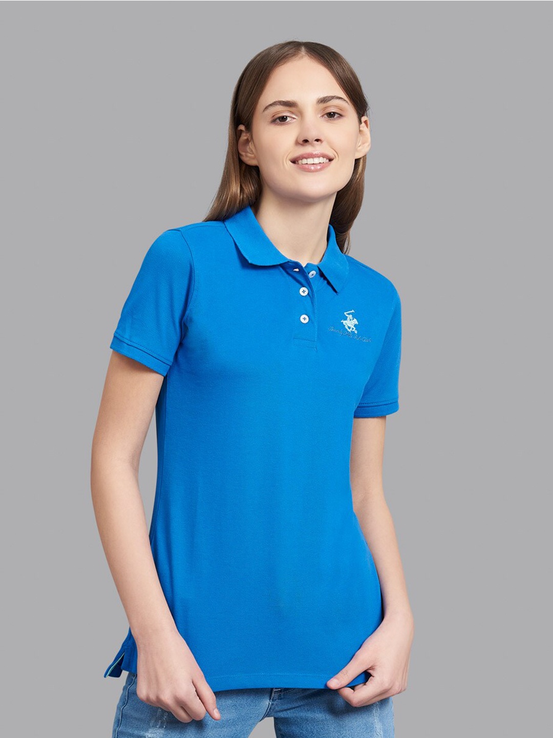 

Beverly Hills Polo Club Women Blue Solid Slim Fit T-shirt