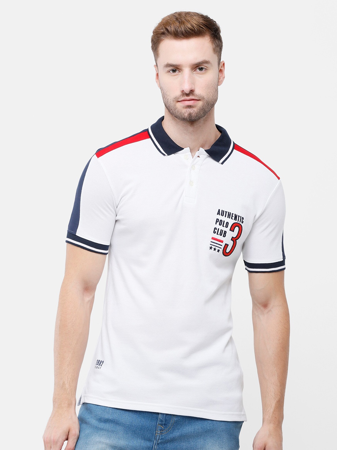 

ARDEUR Men White Polo Collar T-shirt