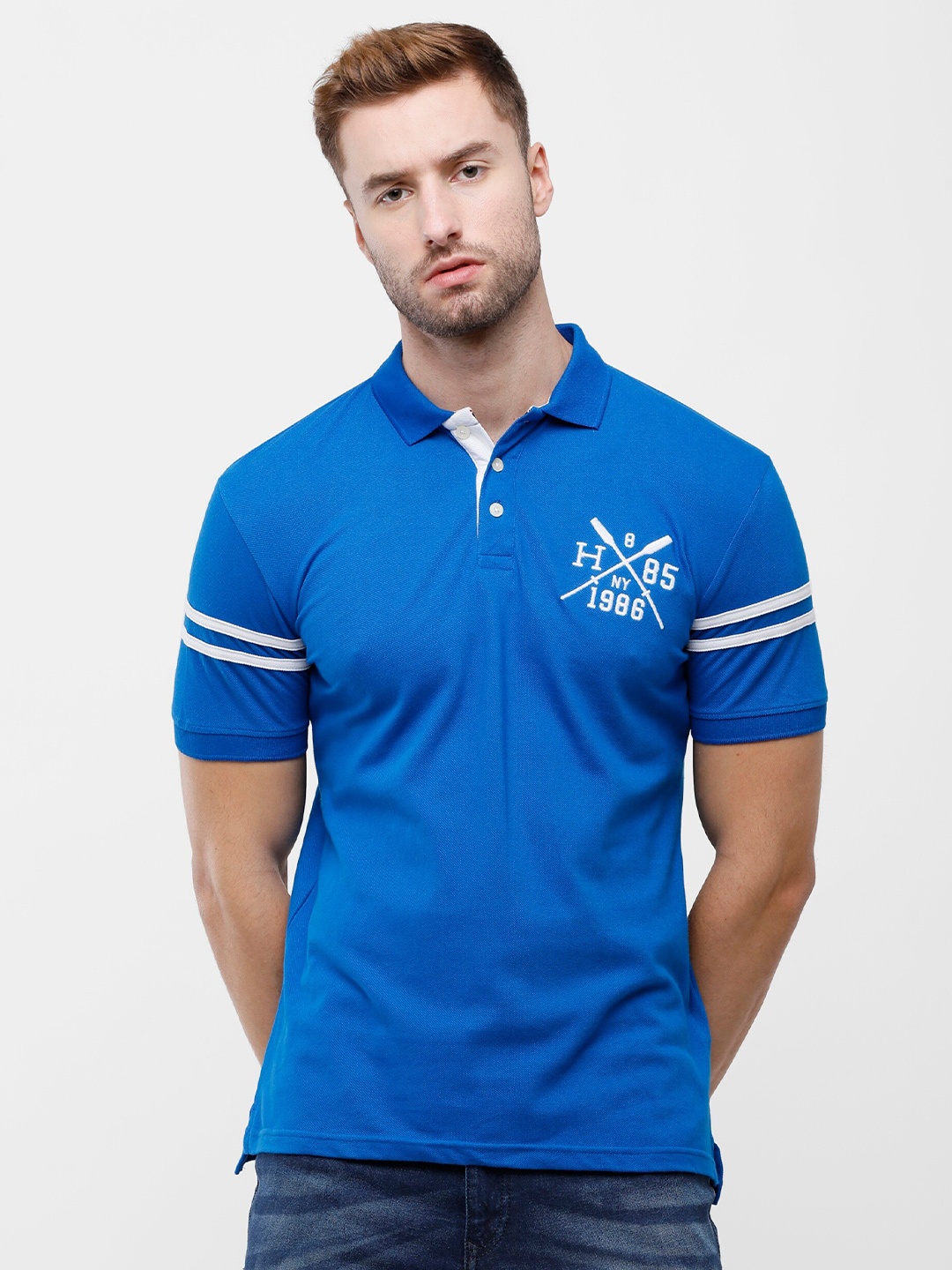 

ARDEUR Men Blue Polo Collar T-shirt