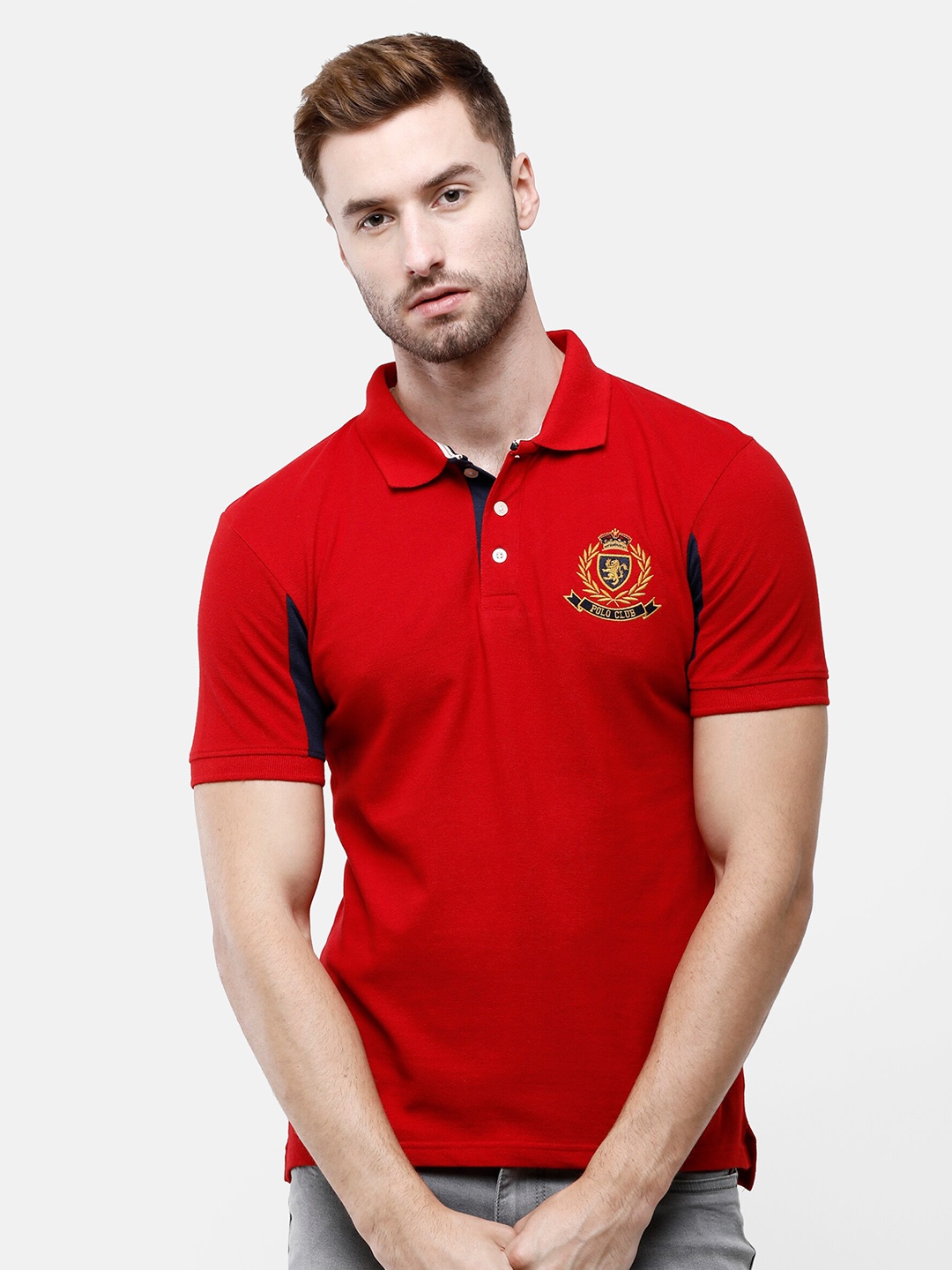 

ARDEUR Men Red Solid Polo Collar T-shirt