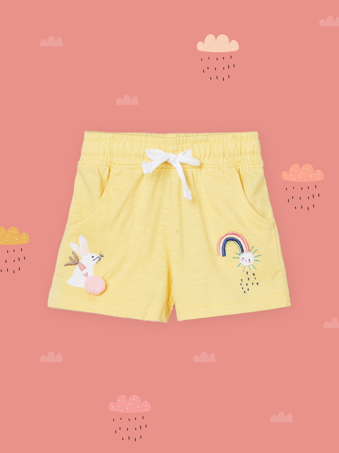 

max Girls Yellow Graphic Printed Cotton Shorts