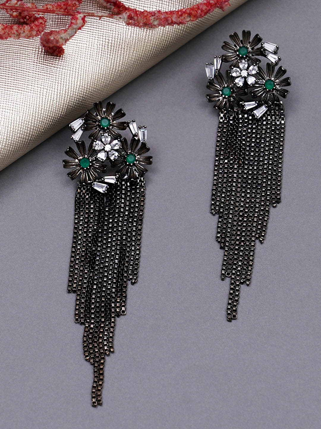 

KARATCART Black Studded Dangler Earrings