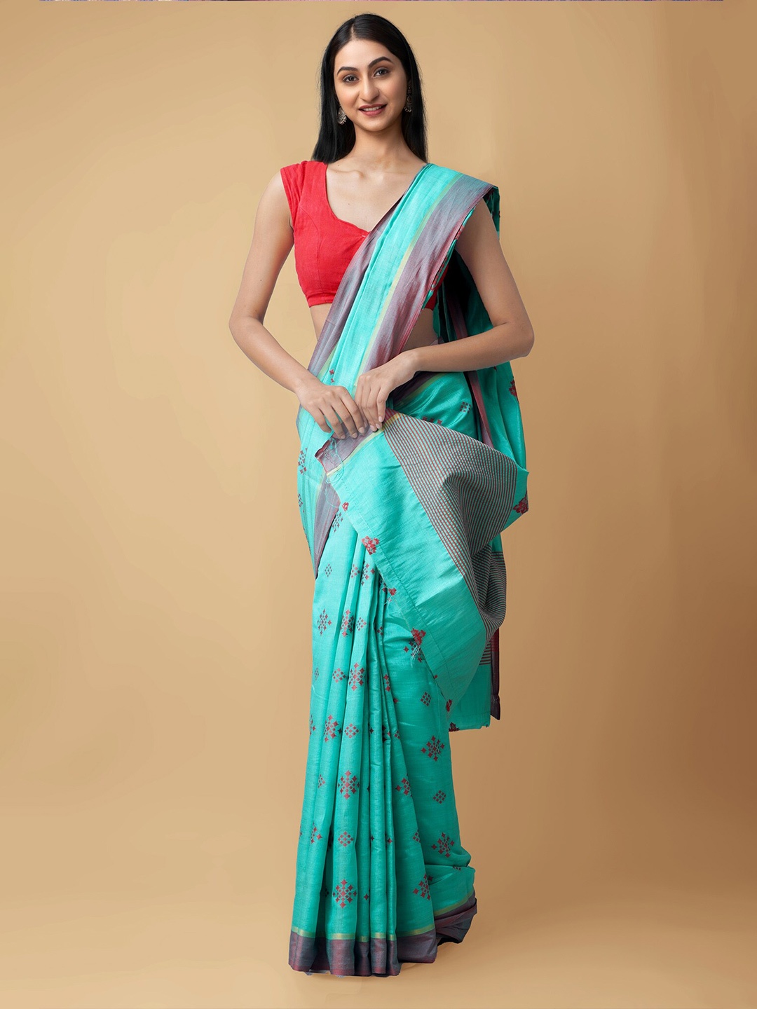 

Unnati Silks Women Turquoise Blue Kanjivaram Silk Cotton Saree