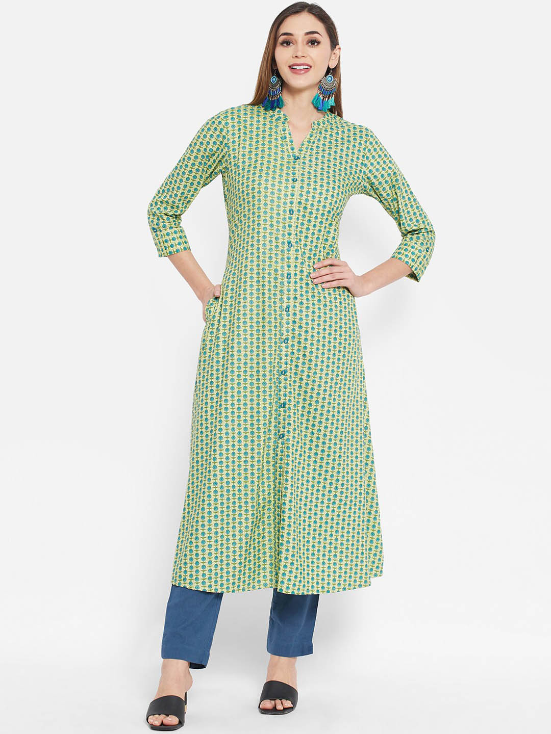 

Ramas Women Green Printed A-Line Kurta