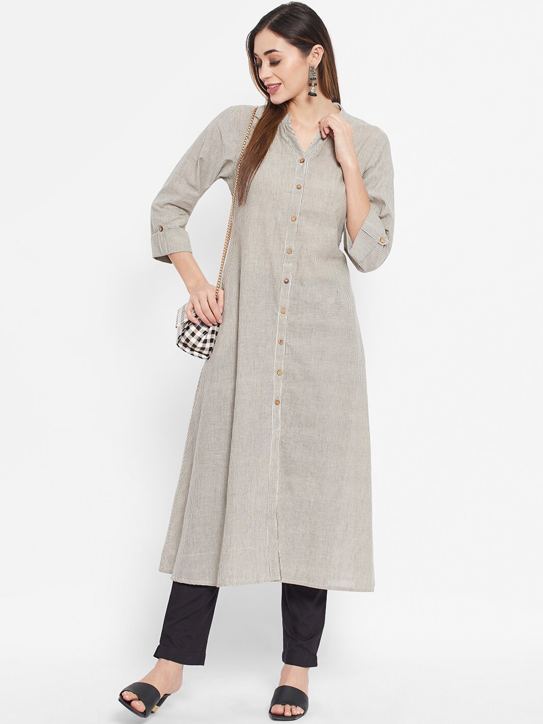 

Ramas Women Grey Striped A-Line Kurta