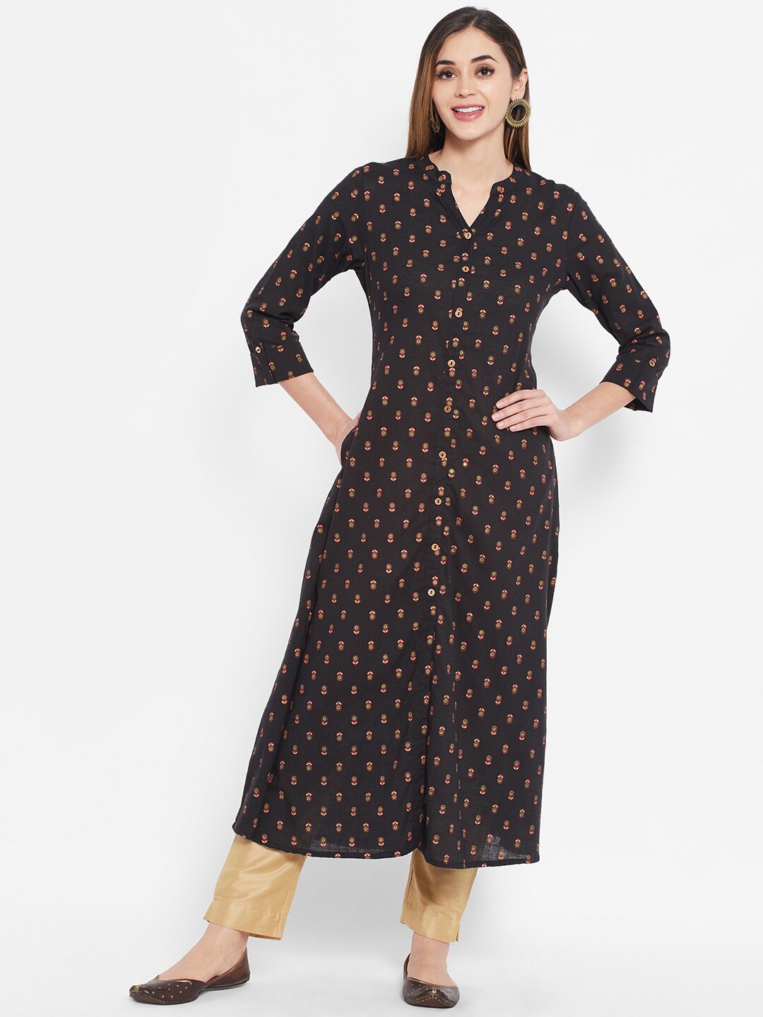

Ramas Women Black Floral Printed Cotton A-Line Kurta