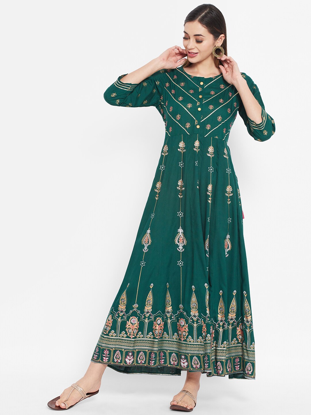 

Sangria Women Green Ethnic Motifs Printed Anarkali Kurta