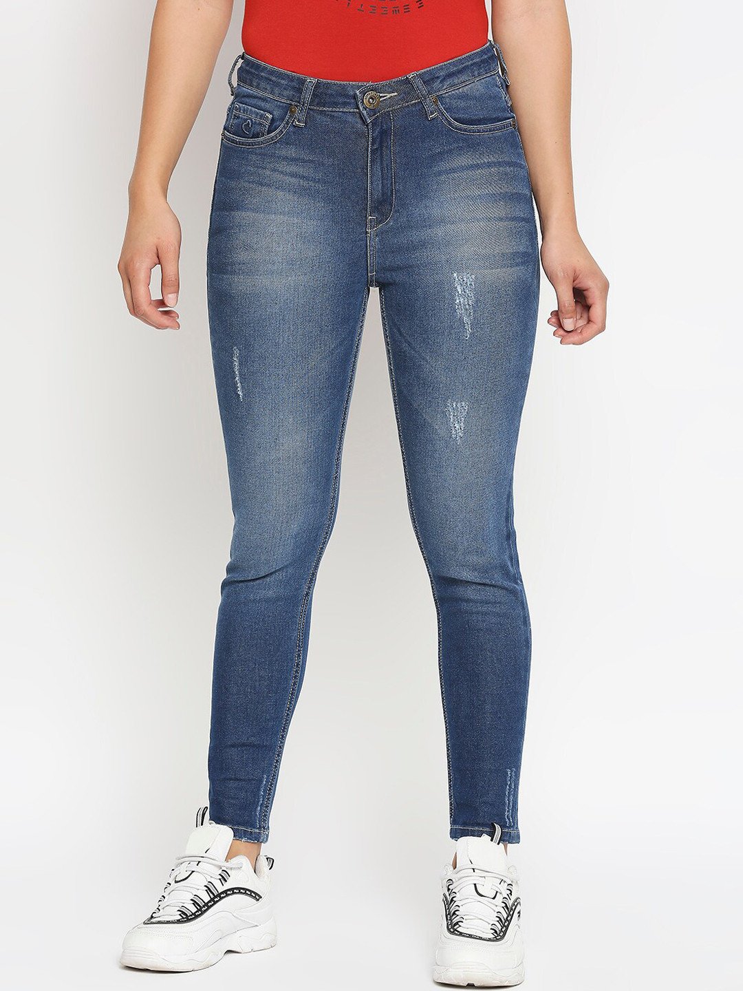 

Being Human Women Blue Super Skinny Fit Low Distress Heavy Fade Jeans