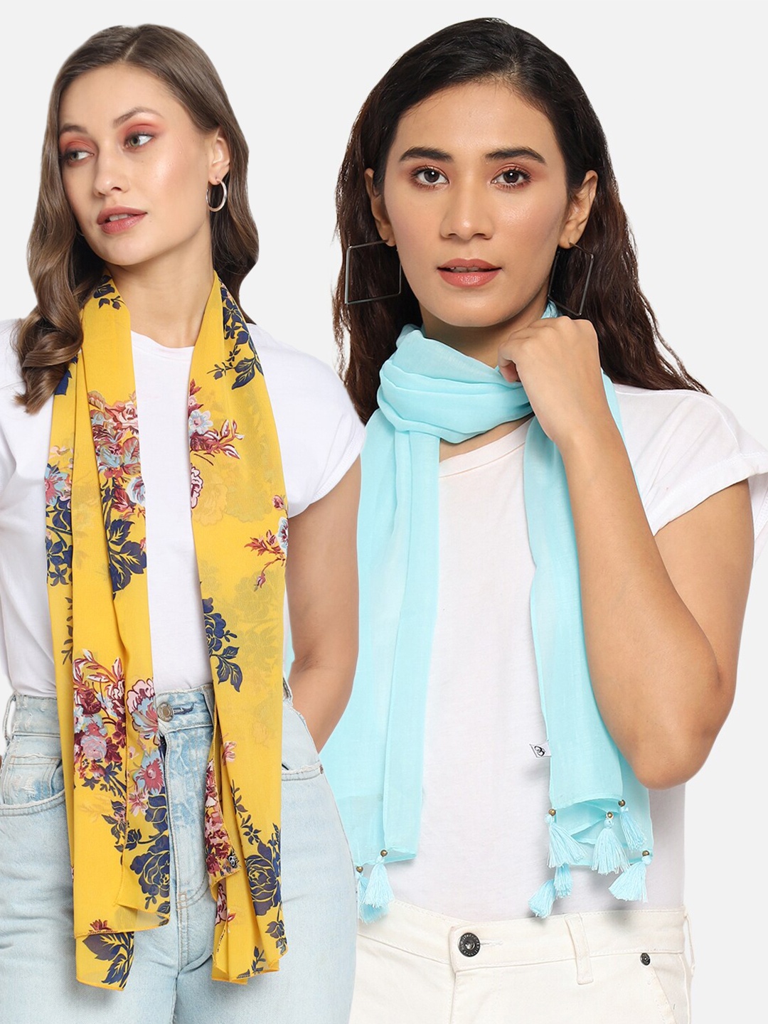 

Trend Arrest Women Pack Of 2 Yellow & Blue Printed Scarf