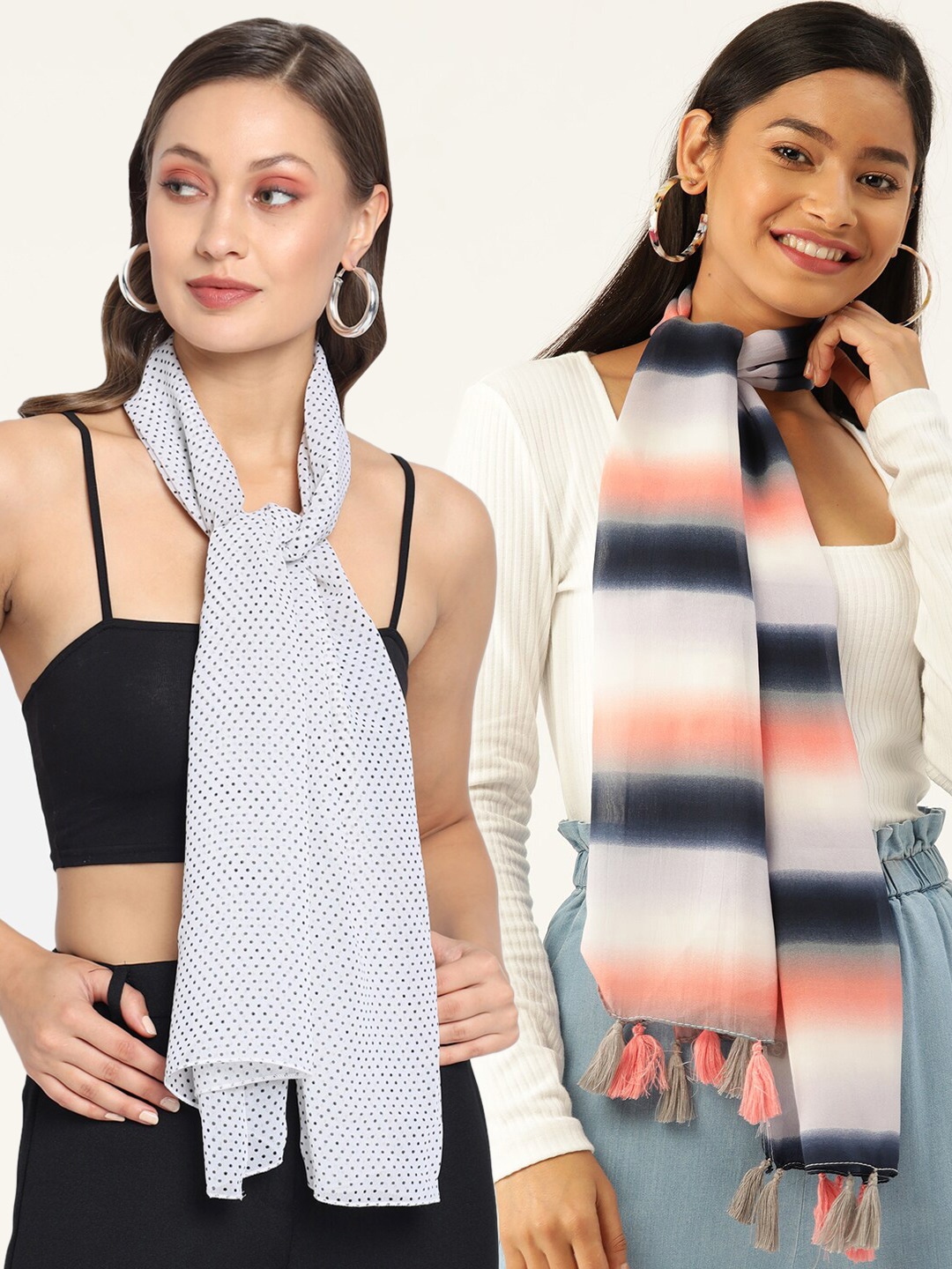 

Trend Arrest Women Set Of 2 White & Red Printed Scarf