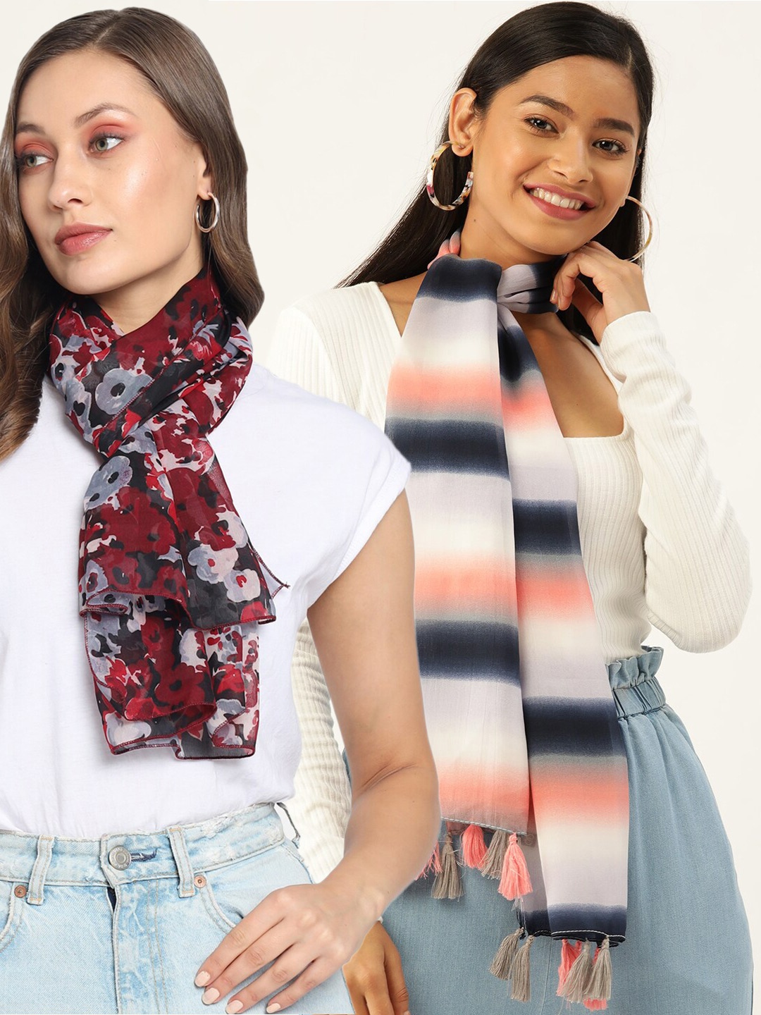 

Trend Arrest Set Of 2 Women Maroon & Grey Striped Scarf