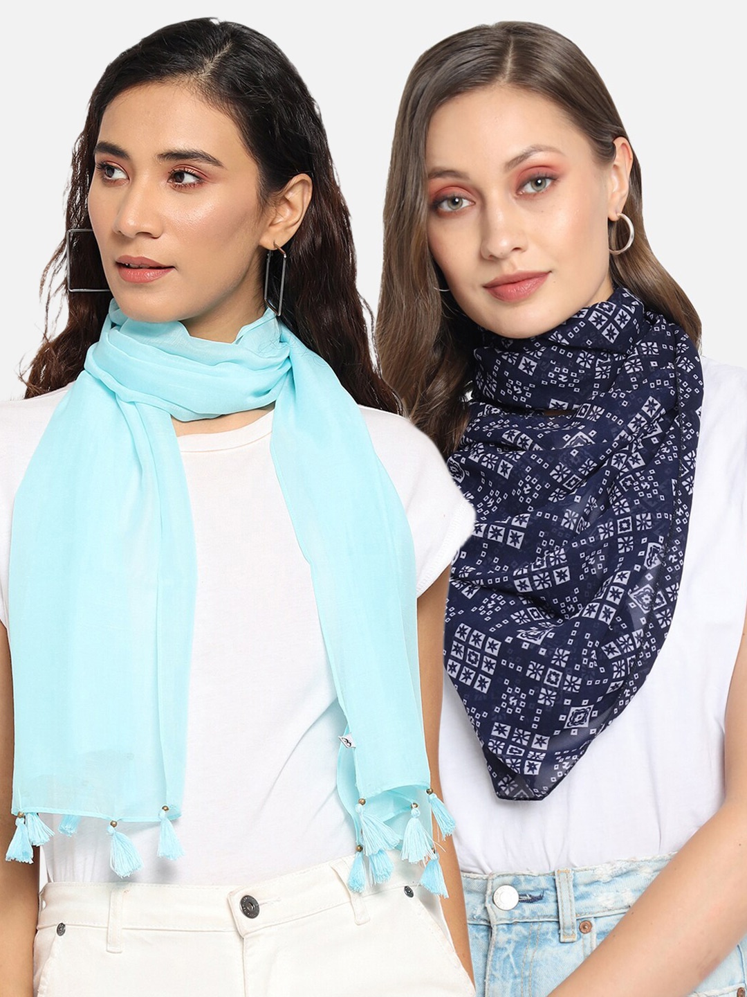 

Trend Arrest Set Of 2 Women Blue & White Printed Scarf