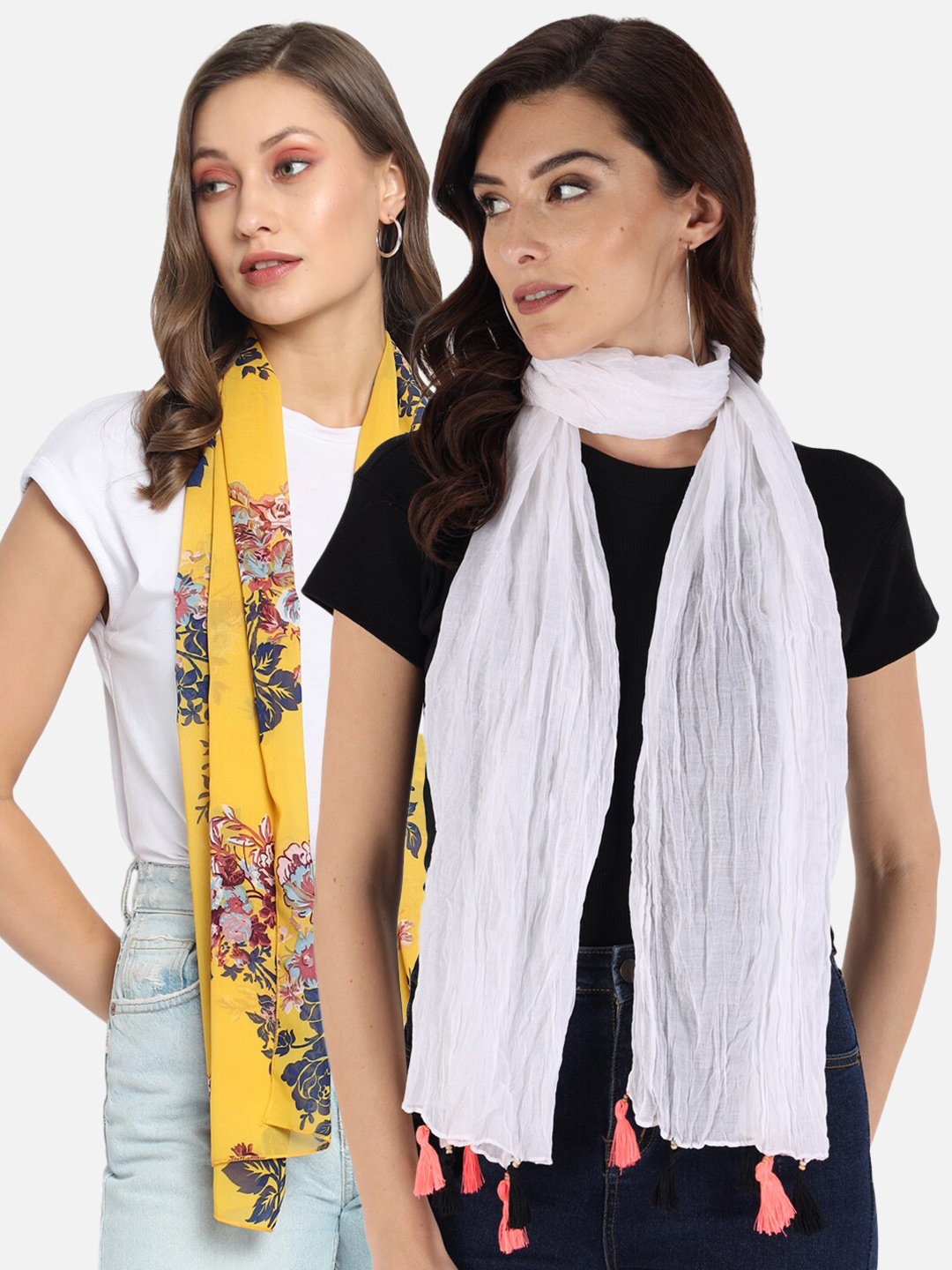 

Trend Arrest Women White & Yellow Set Of 2 Scarves