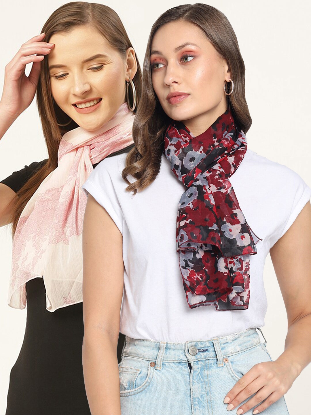 

Trend Arrest Women Pink & Red Pack of 2 Printed Scarves