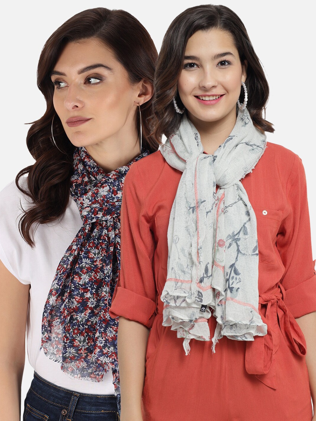 

Trend Arrest Women Set Of 2 Grey & Red Printed Scarf