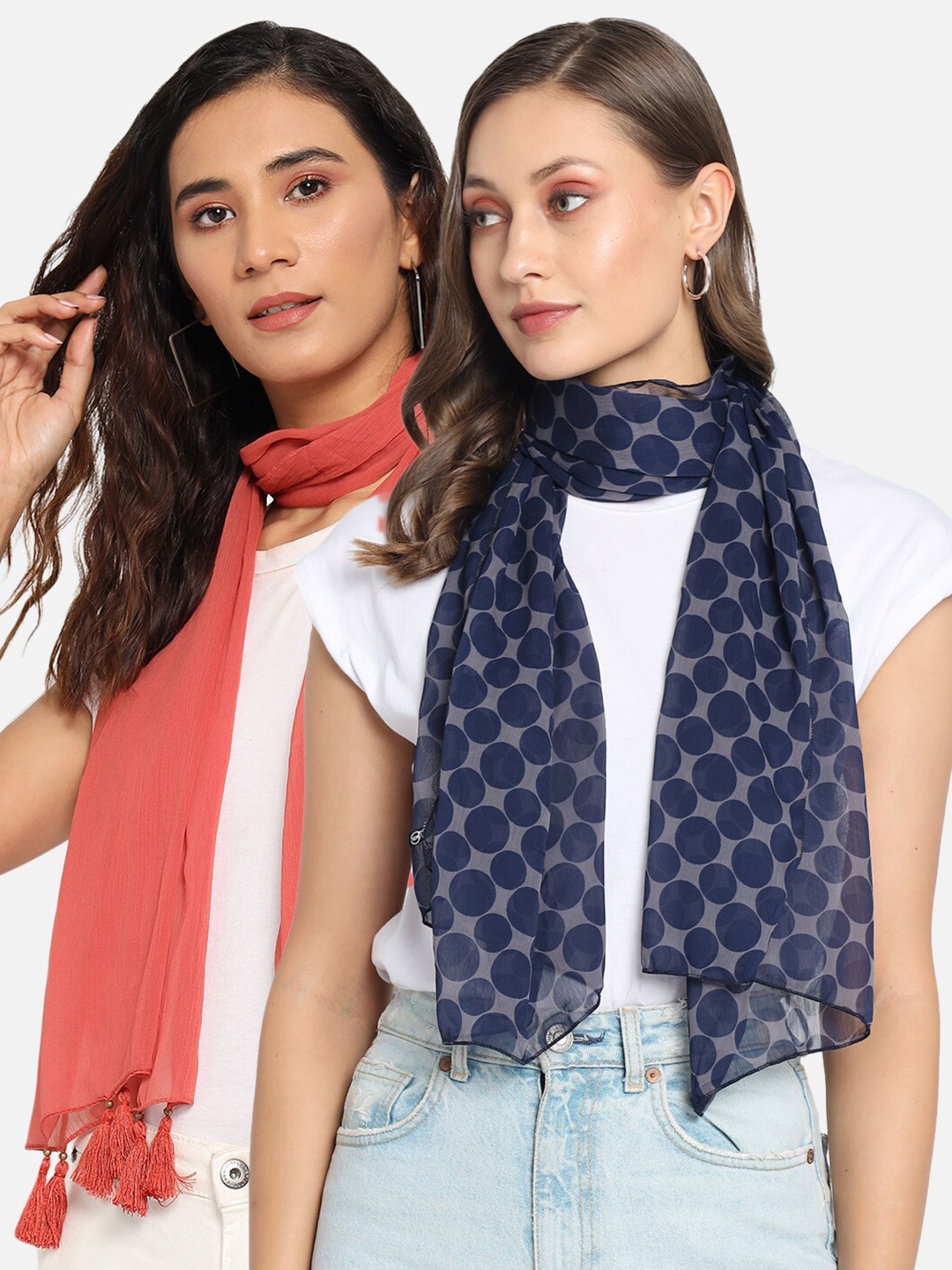 

Trend Arrest Women Blue & Orange Set Of 2 Printed Scarves