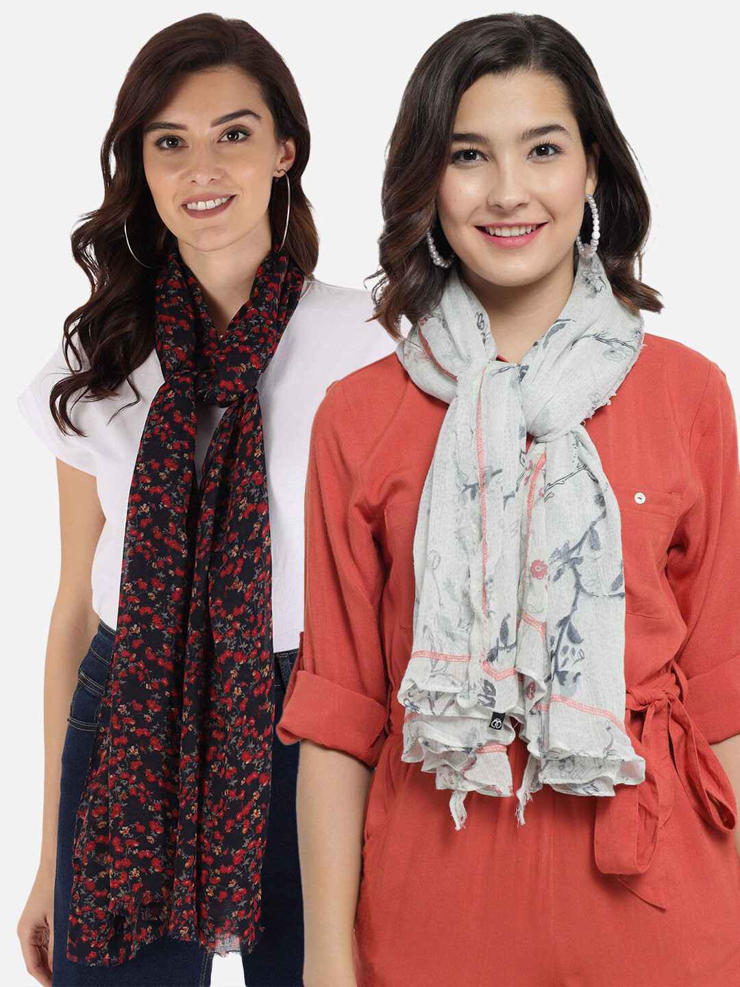 

Trend Arrest Set Of 2 Women Grey & Black Printed Scarf