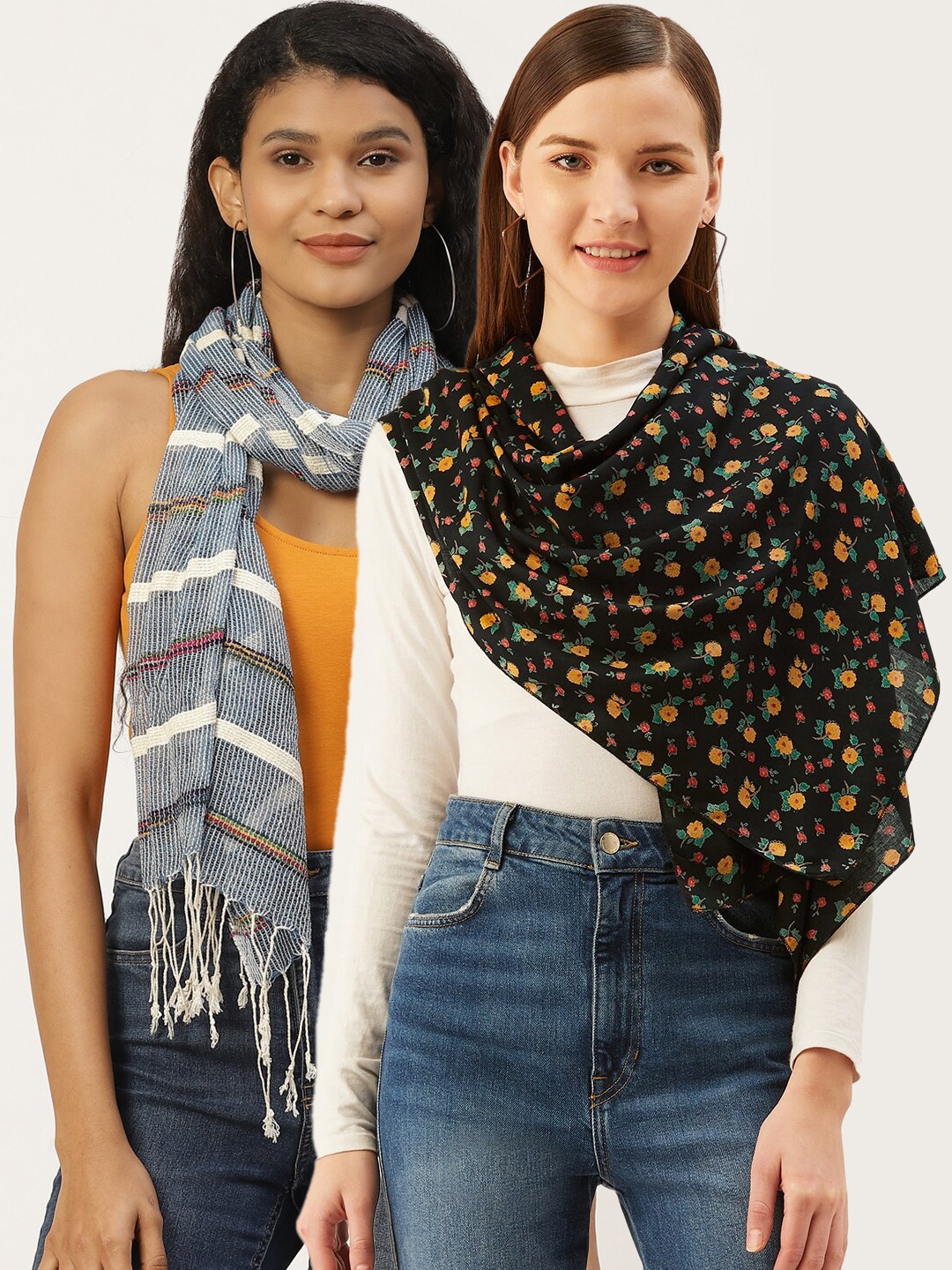 

Trend Arrest Women Set Of 2 Grey & Black Printed Scarf