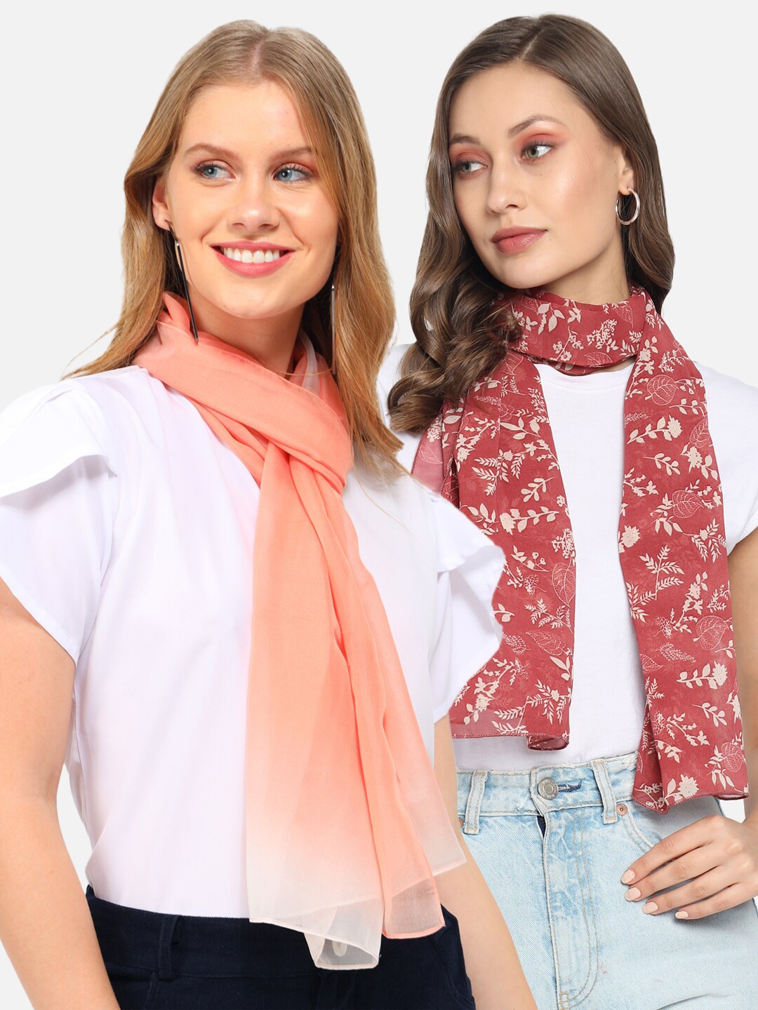 

Trend Arrest Women Red & Peach-Coloured Printed Set of 2 Scarf