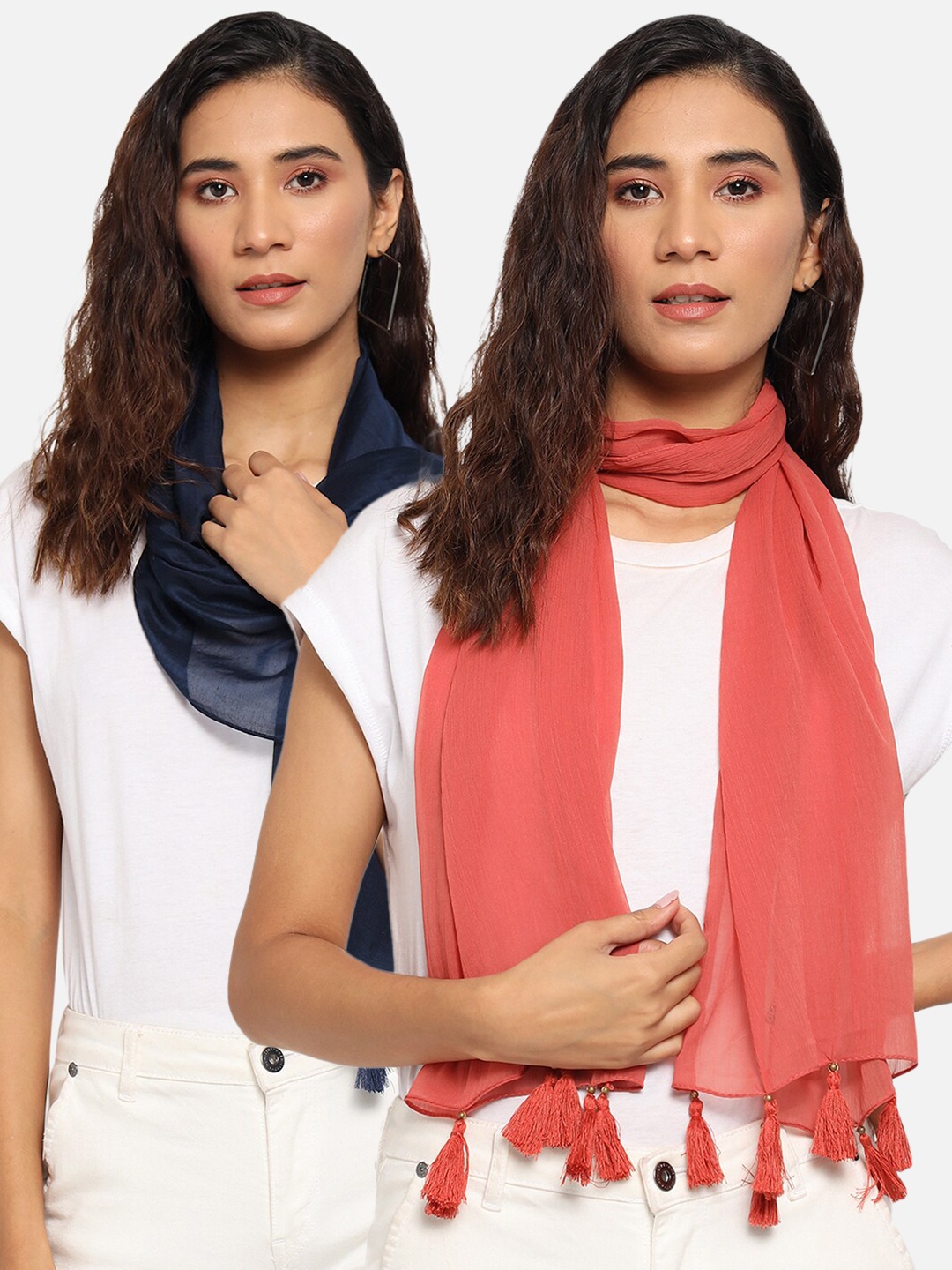 

Trend Arrest Women Pack Of 2 Red & Blue Scarf