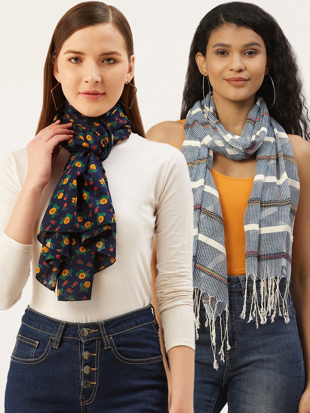 

Trend Arrest Women Pack of 2 Blue & Grey Printed Cotton Scarves