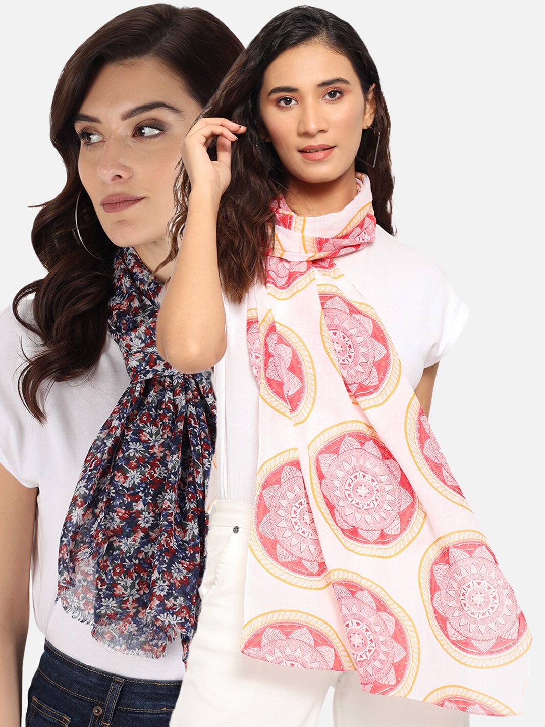 

Trend Arrest Women Red & Navy Blue Set Of 2 Printed Scarves