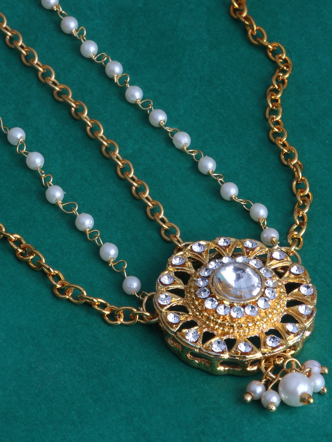 

LIVE EVIL Gold-Plated & White Studded & Beaded Matha Patti