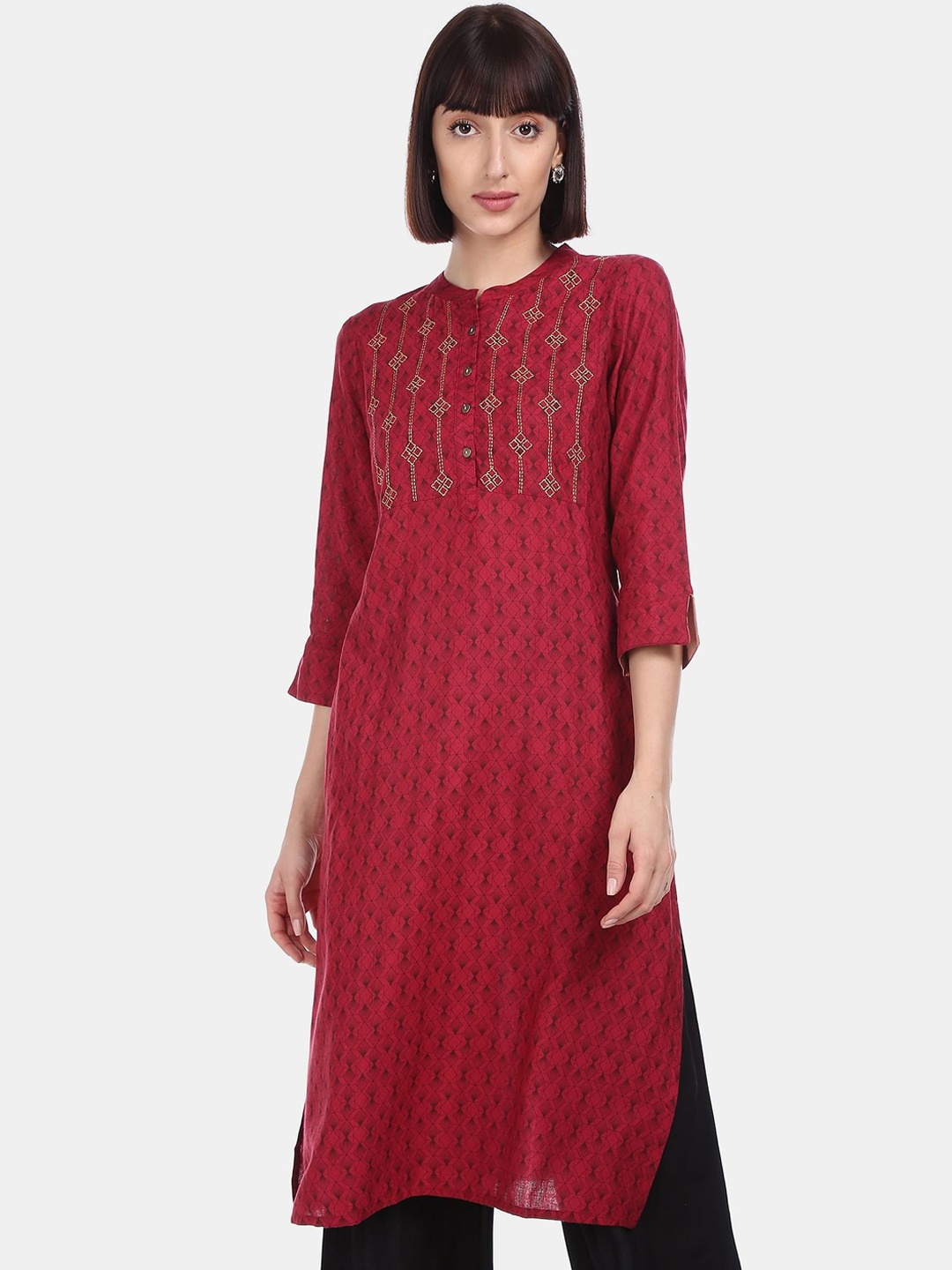 

Karigari Women Red Ethnic Motifs Thread Work Kurta