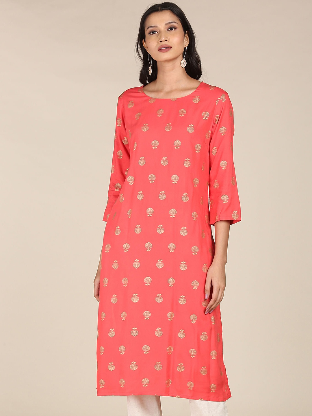 

Karigari Women Coral Ethnic Motifs Printed Kurta