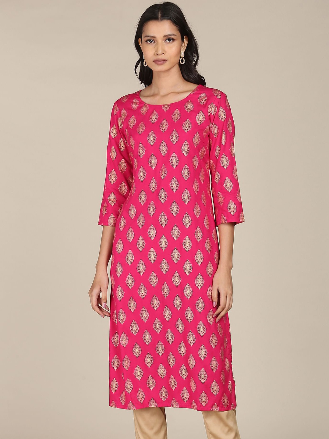 

Karigari Women Fuchsia Ethnic Motifs Printed Kurta