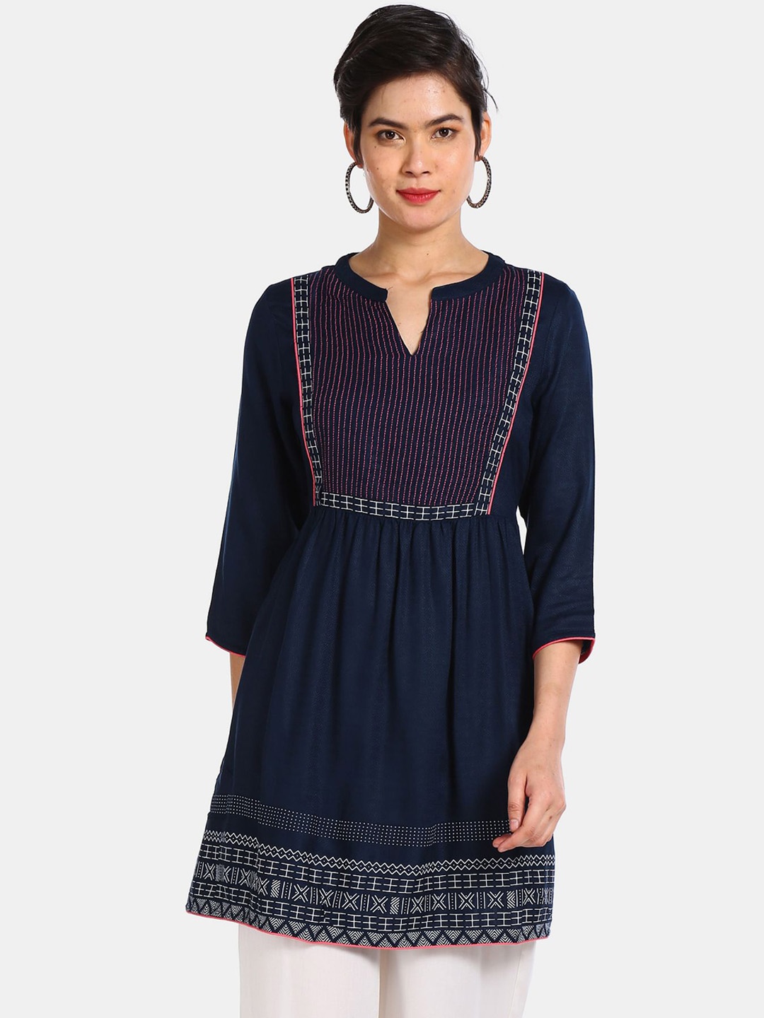 

Karigari Women Blue Flared Sleeves Thread Work Anarkali Kurta