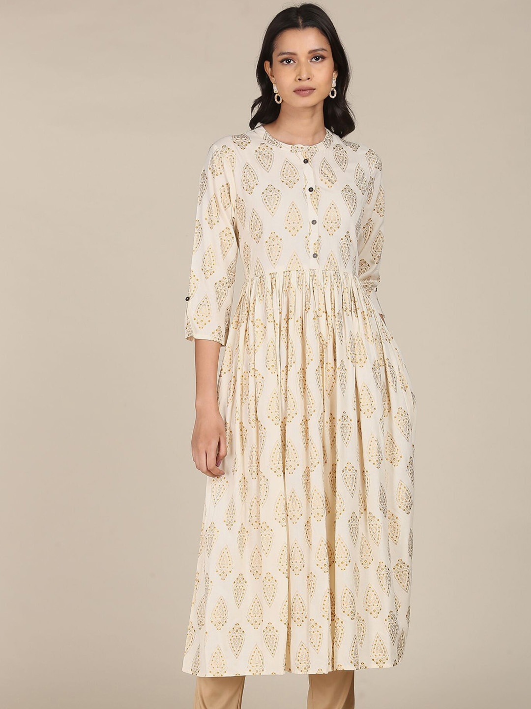 

Karigari Women White Ethnic Motifs Printed Anarkali Kurta