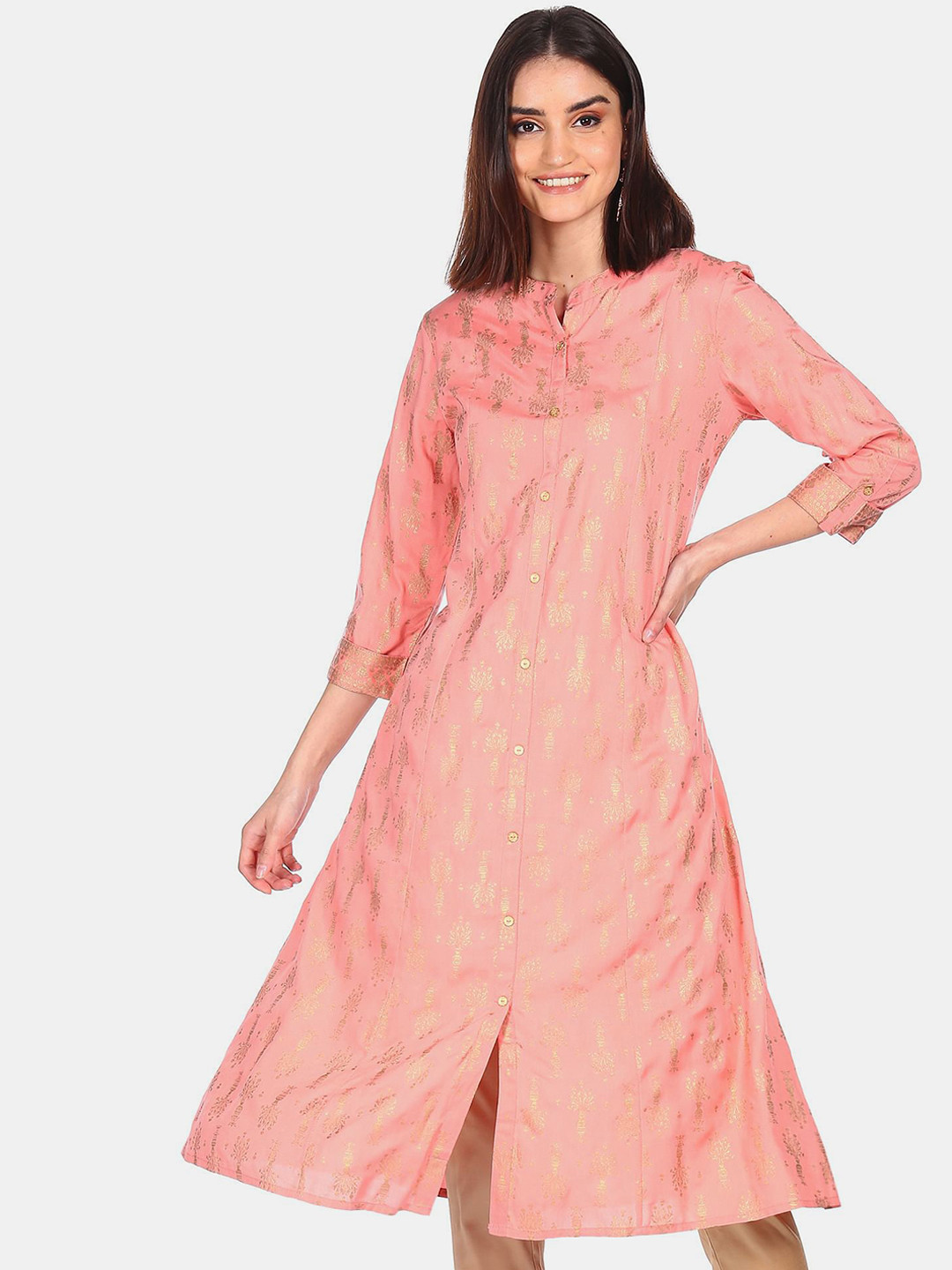 

Karigari Women Pink Floral Printed Anarkali Kurta
