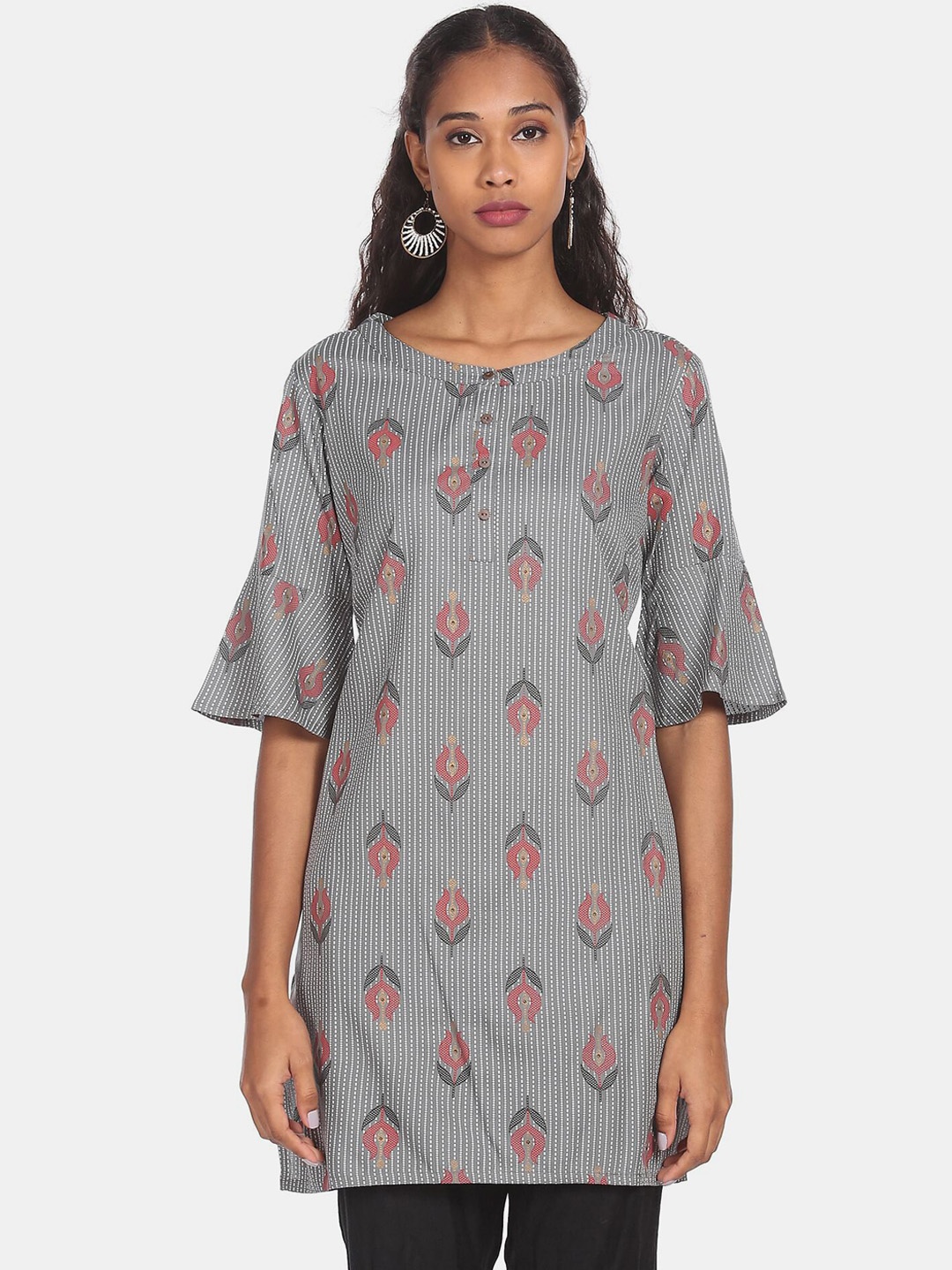 

Karigari Women Grey & Pink Ethnic Motifs Printed A-line Kurta