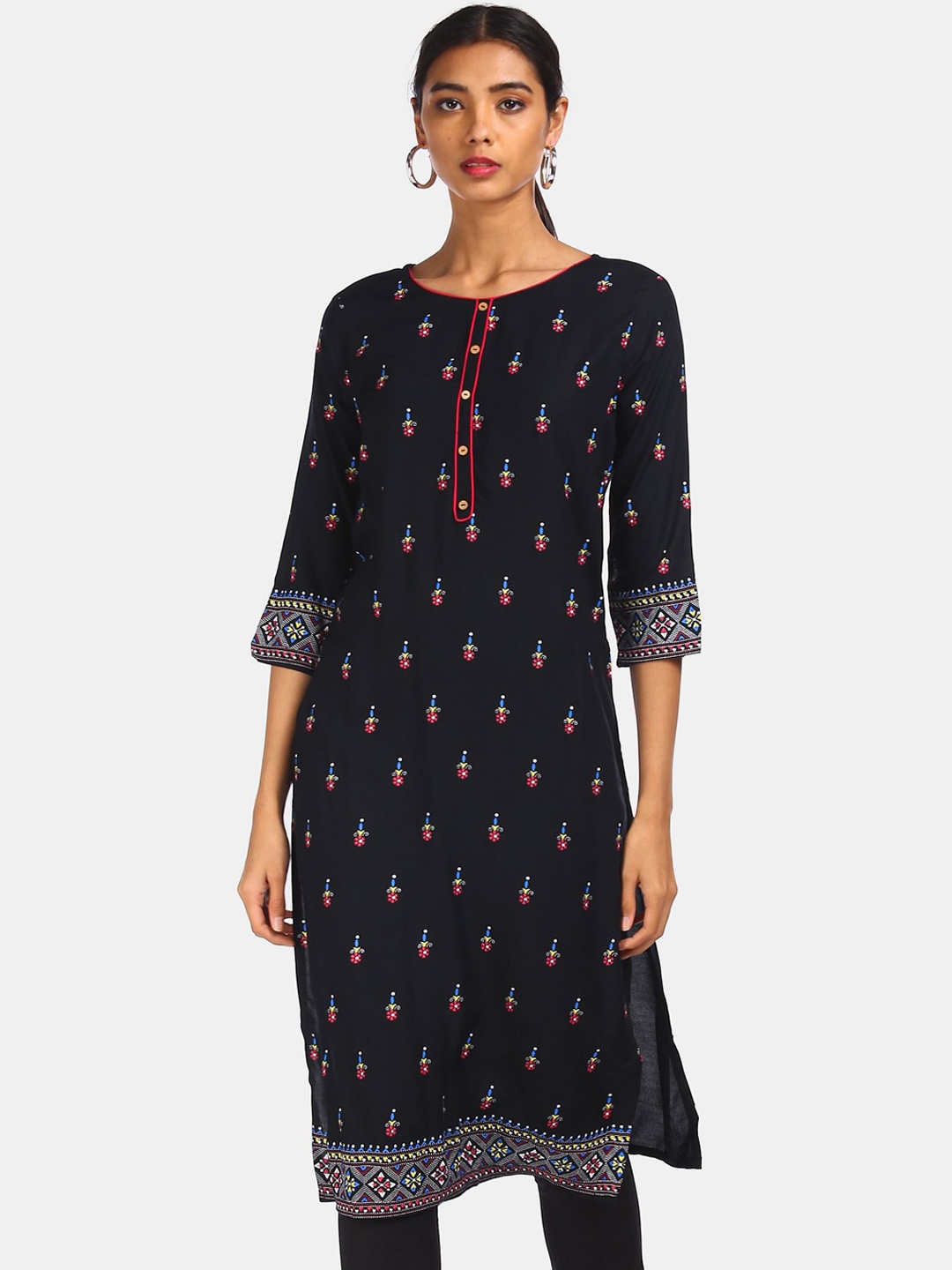 

Karigari Women Black Ethnic Motifs Printed Kurta