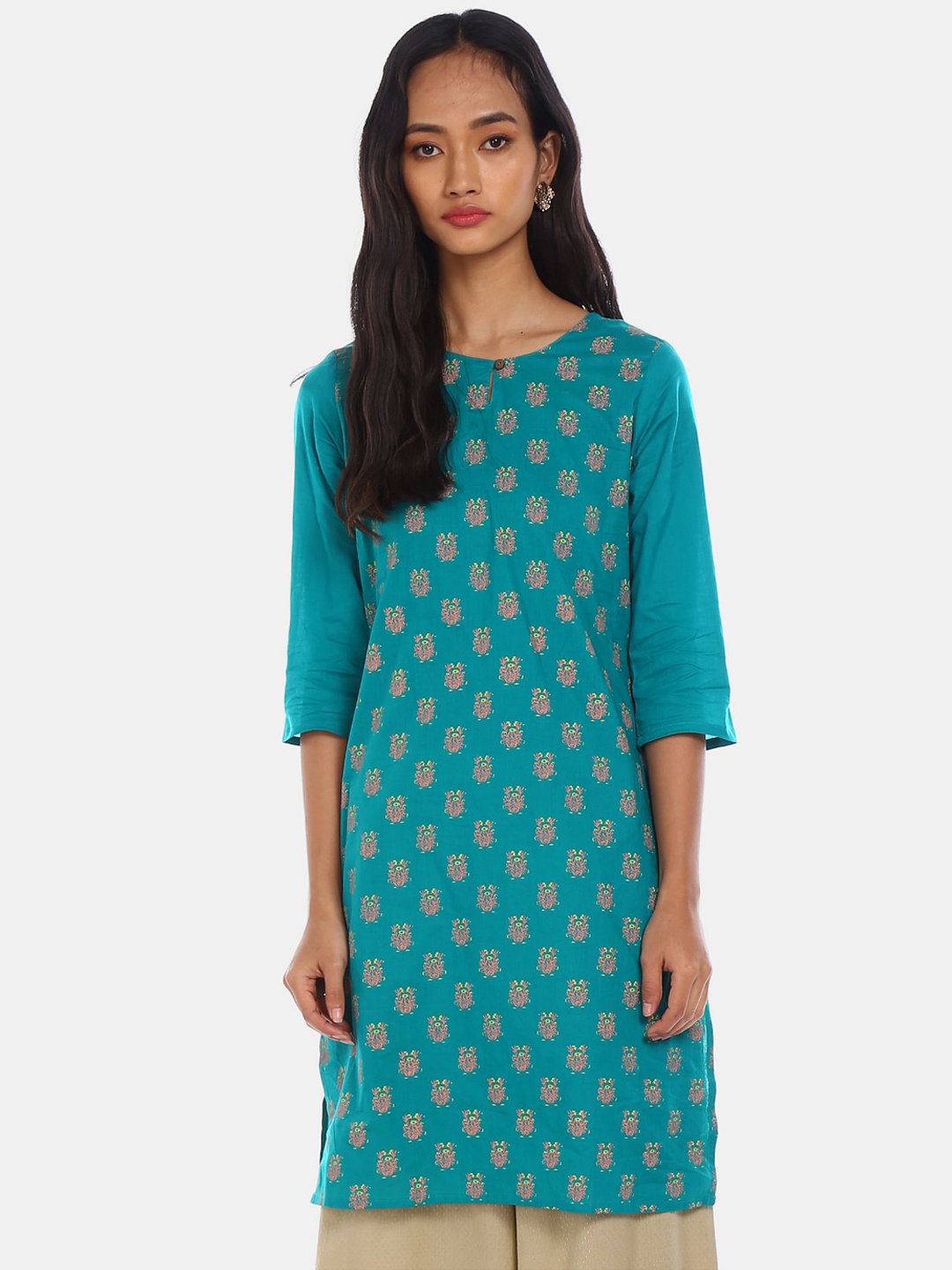 

Karigari Women Turquoise Blue Ethnic Motifs Printed Kurta