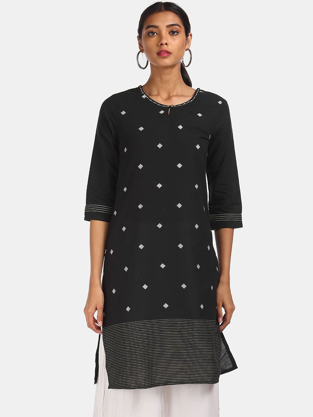

Karigari Women Black Ethnic Motifs Kantha Work Kurta