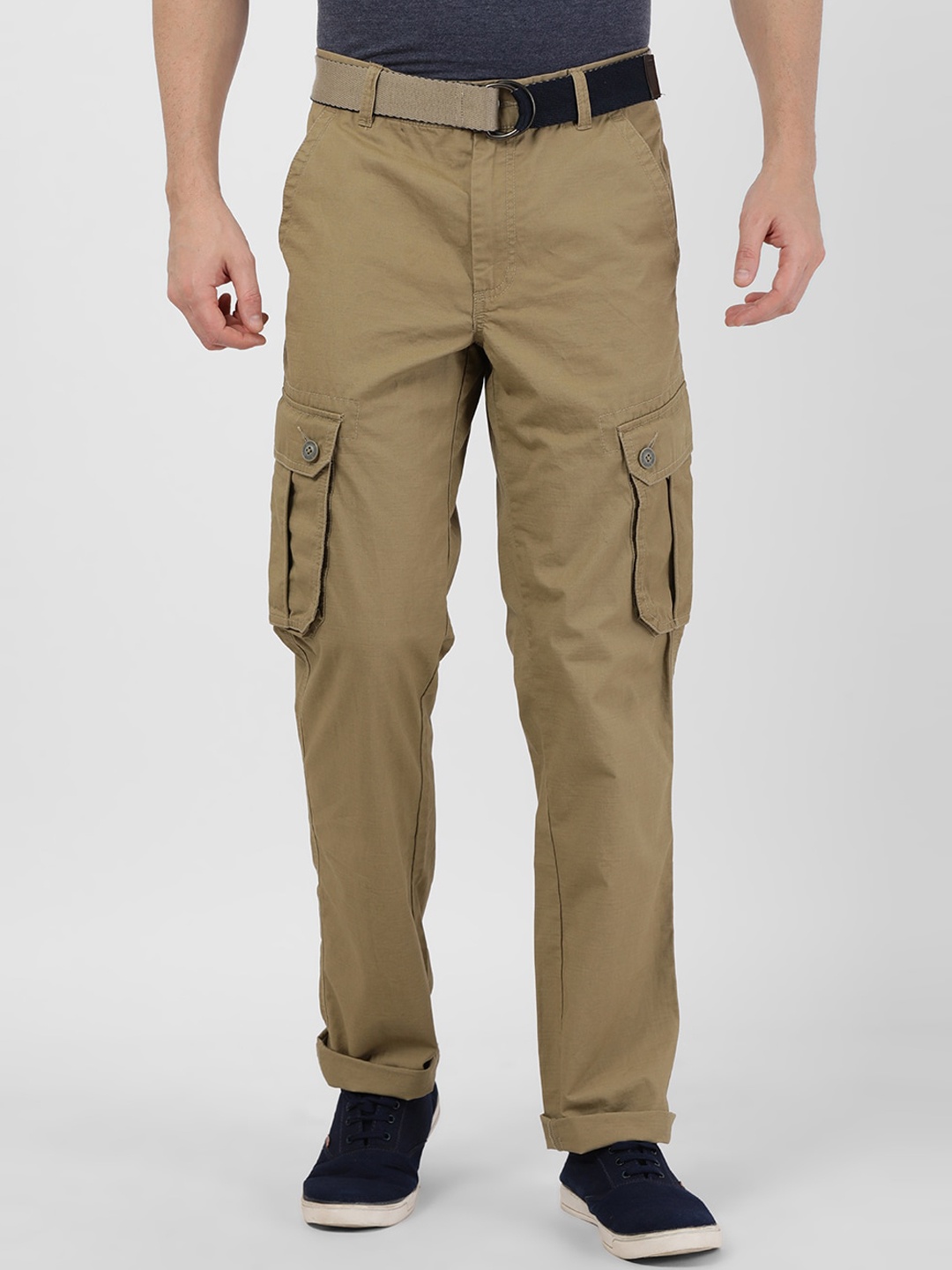 

t-base Men Khaki Tapered Fit Cargo Trousers